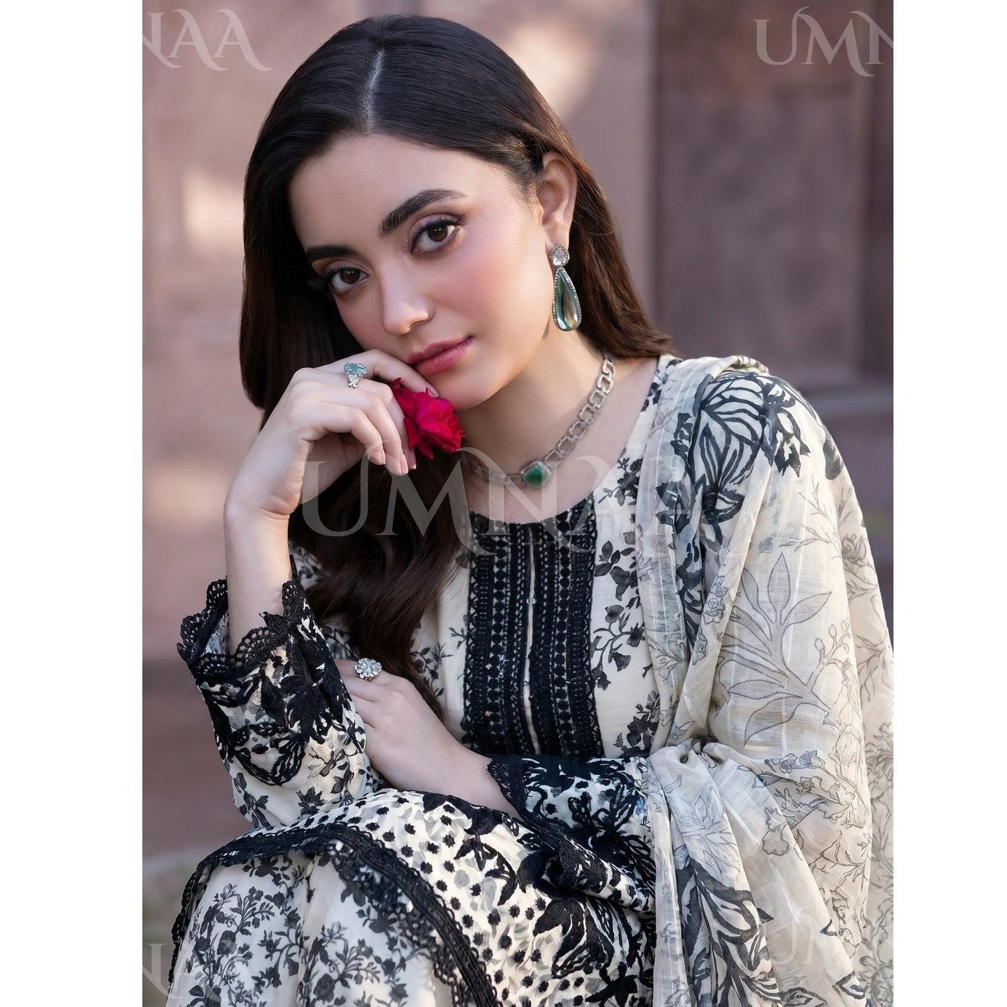 UA-212 Embroidered Printed Slub Poly Lawn Farshi Shalwar Collection by Umnaa | Ready to Wear Pakistani Asian Clothing