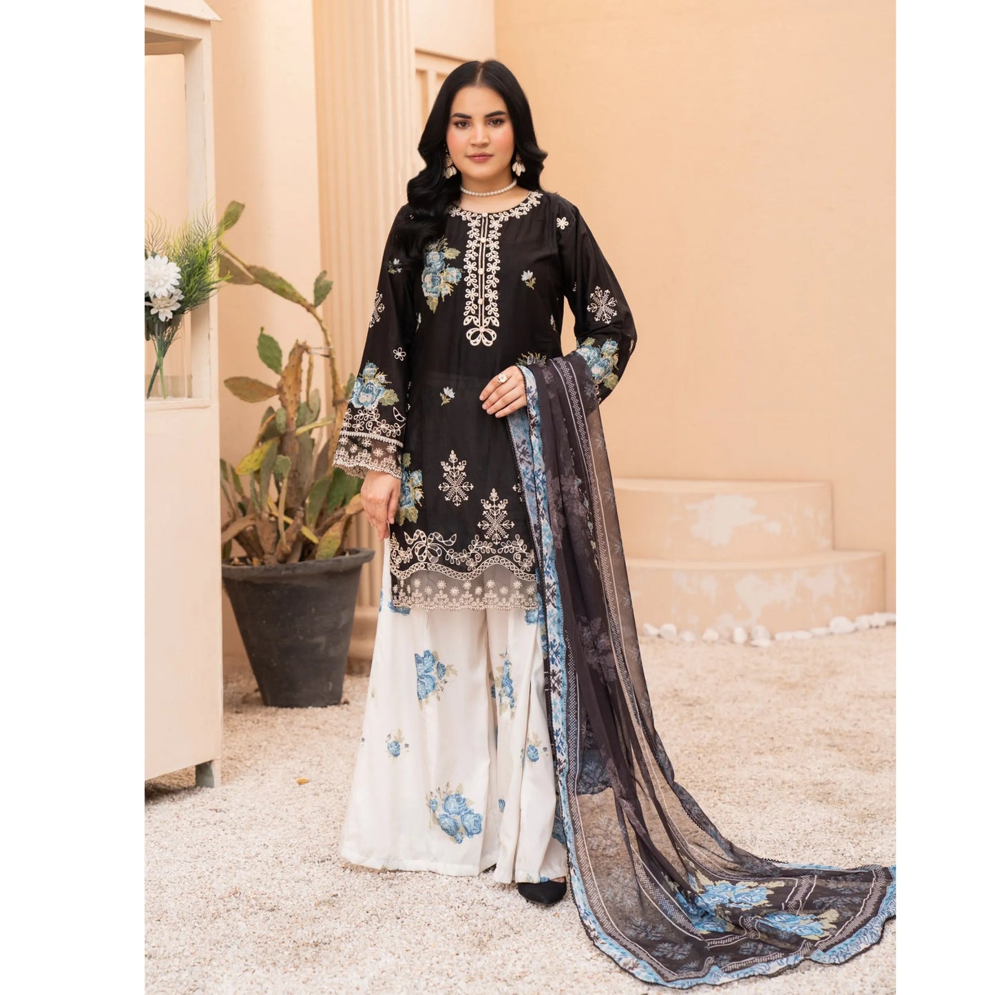 UMRZ-62 "Crimsons" by Rangz Embroidered Cotton with poly Lawn Sharara Festive collection| Ready to Wear Pakistani Asian clothes