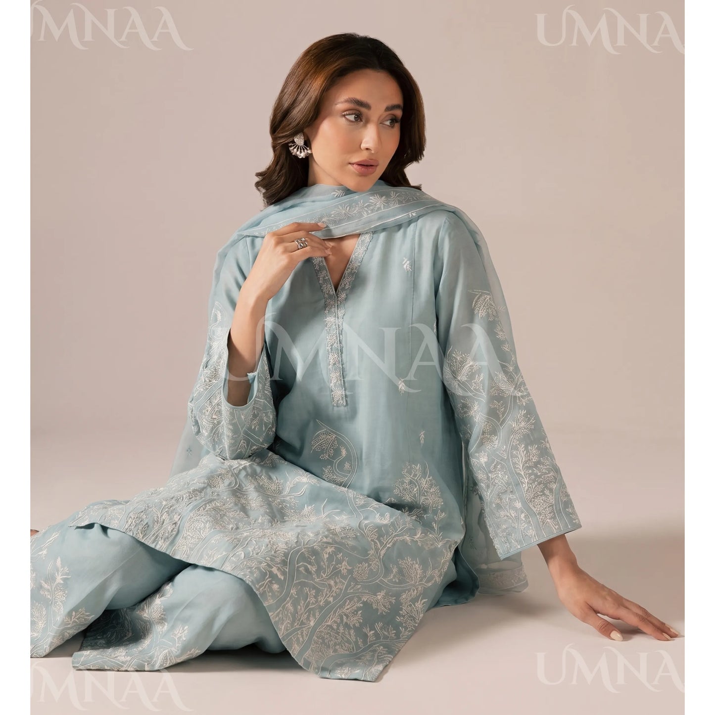 UA-221 Embroidered Cotton Ready to Wear Collection Pakistani Asian Women | 3 Piece Shirt Trouser Duppata by Umnaa