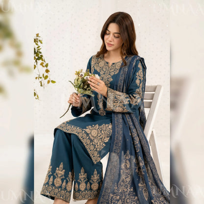 UA-222 Embroidered Cotton Ready to Wear Collection Pakistani Asian Women | 3 Piece Shirt Trouser Duppata by Umnaa