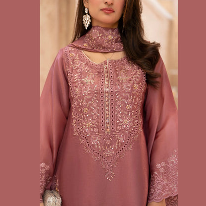 RA-36 Embroidered Sheesha Silk 3 Piece Suit | Premium Embroidered Silk Dress with Dupatta | Women's Party & Festive Wear