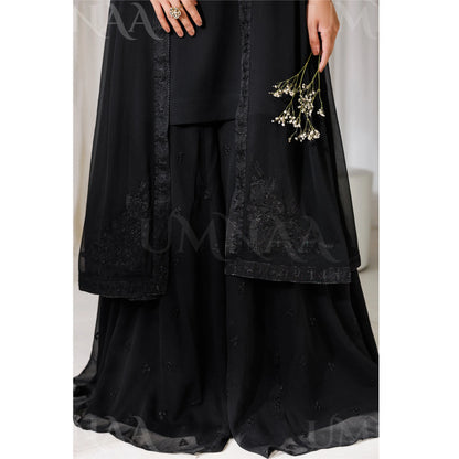 UA-230 Chiffon Sharara Full Sleeves Lined 3 Piece Suit | Chiffon Shirt with Embroidered Sharara & Dupatta | Formal Party Wear