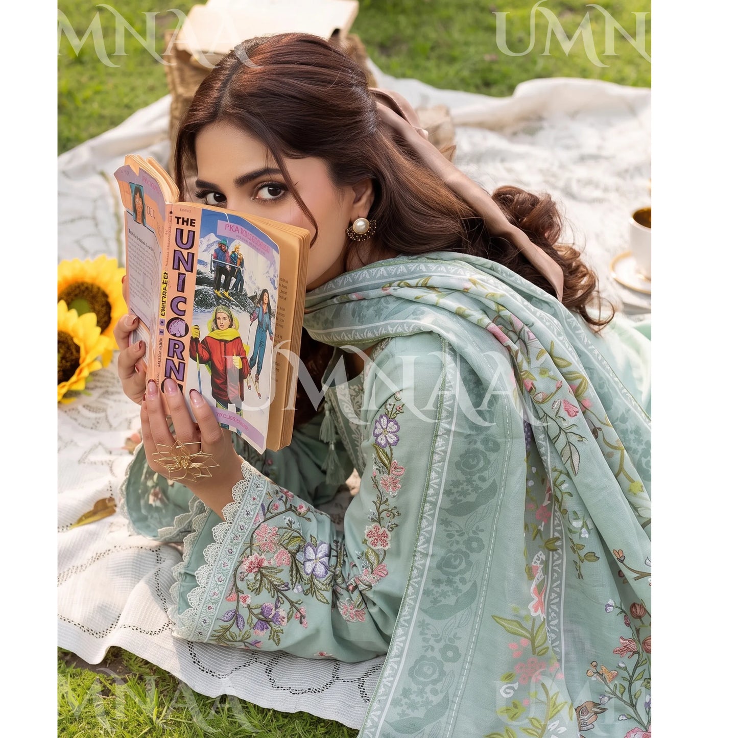 UA-246 Embroidered Cotton 3 Pc Collection Ready to Wear Pakistani Asian clothes by Umnaa