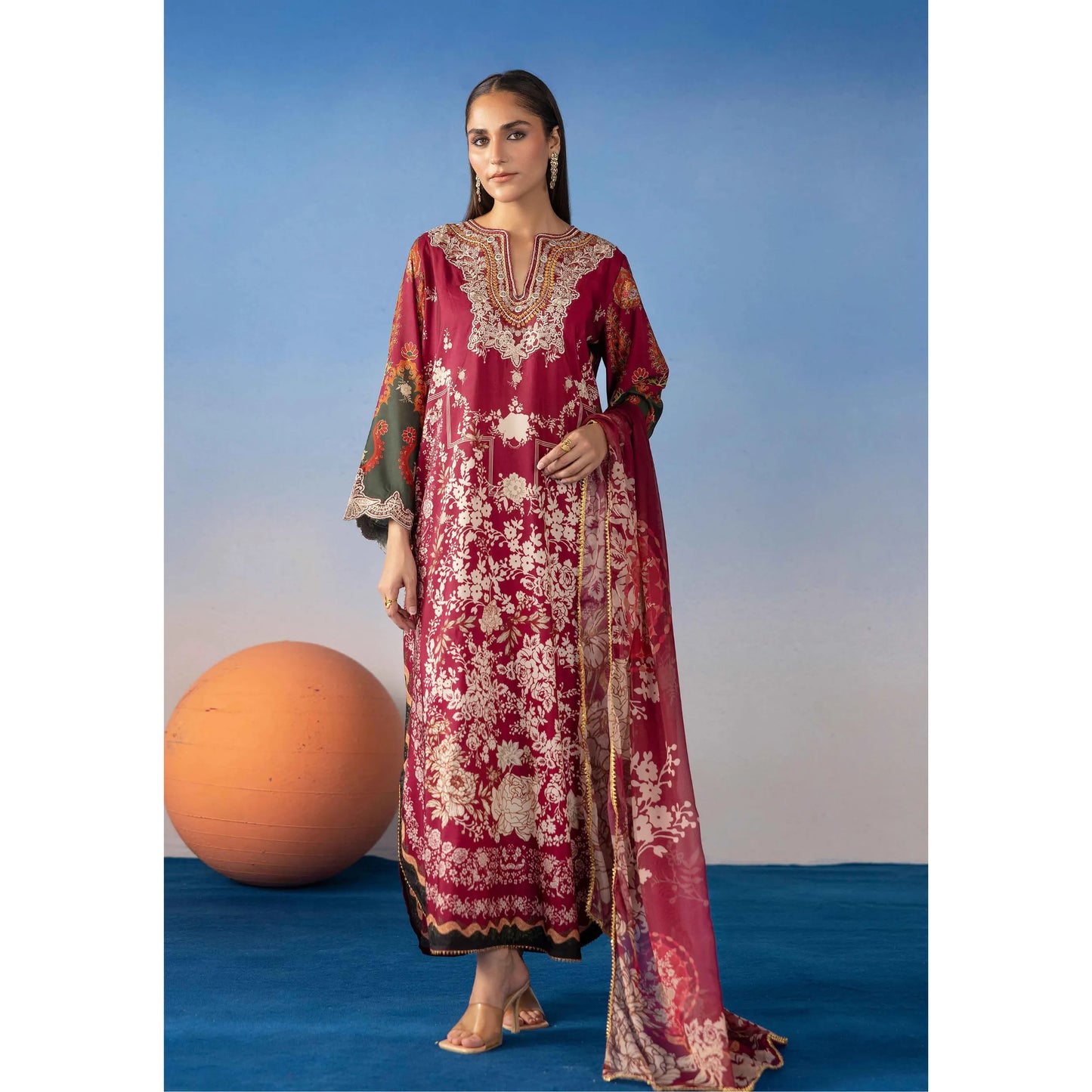 UMS-67 Ethnic Rozana by Simrans Poly Lawn Kaftan Co Ords set