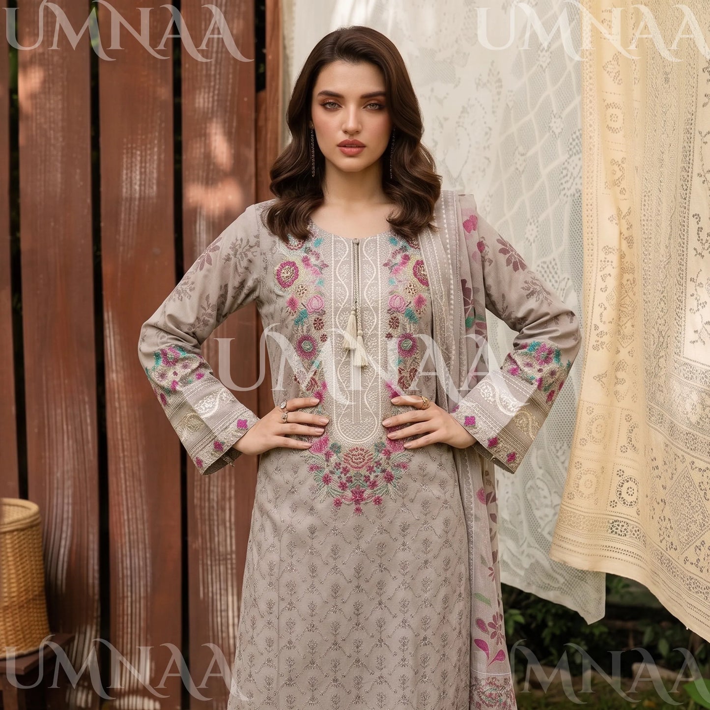 UA-269 Embroidered Cambric Cotton 3 Pc Collection | Umnaa