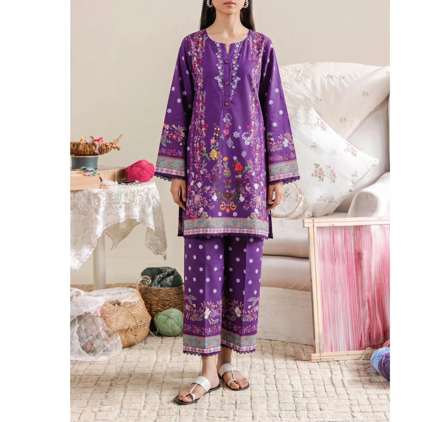 USN-27 Printed Lawn 2 Piece Co-Ord Set for Women | Soft Summer Casual Wear by Saphron
