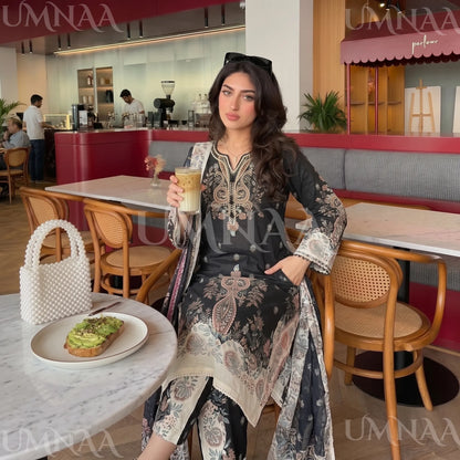 UA-274 Printed Lawn Long Kaftan Style 3 Pc Collection | Umnaa