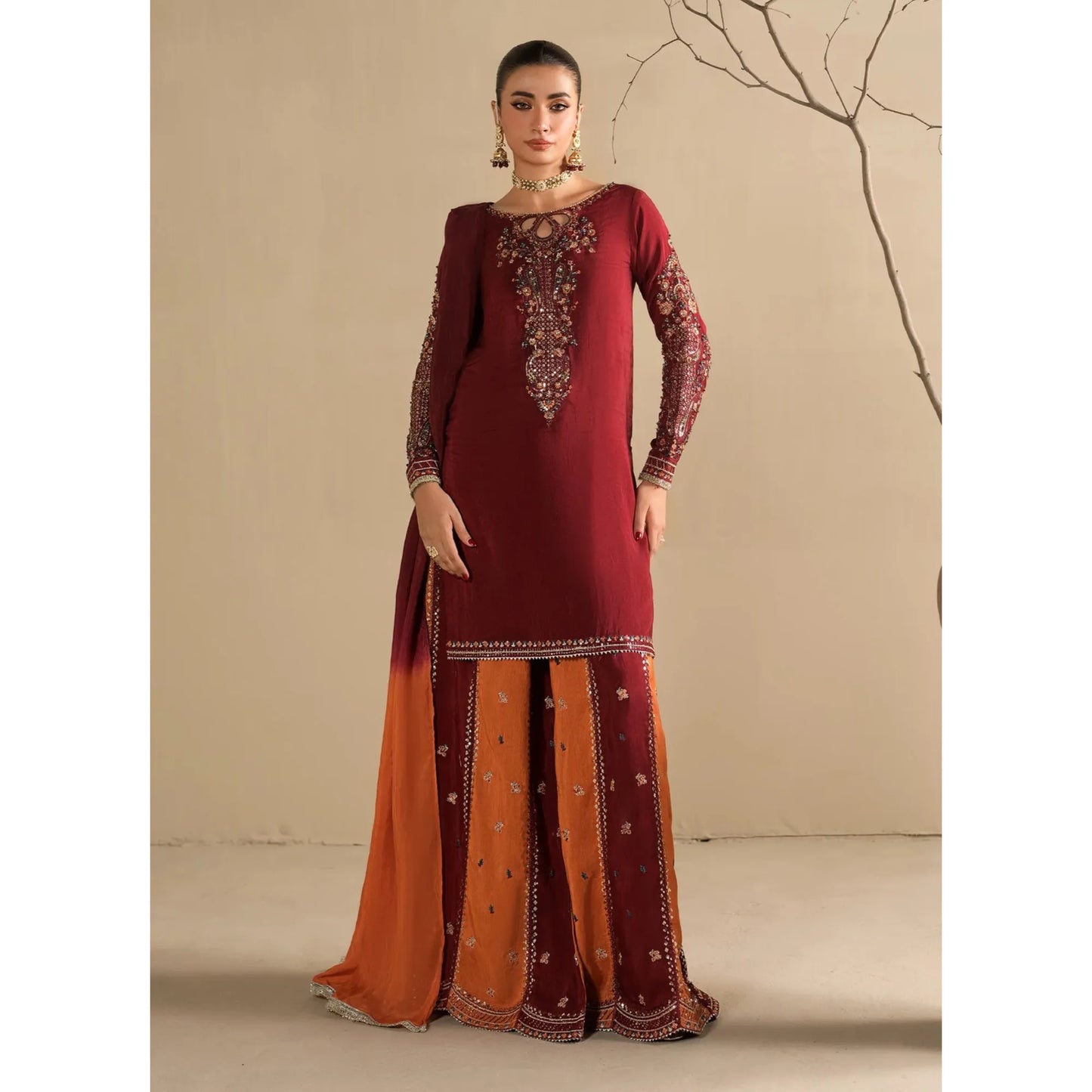 UA-282 Embroidered Raw Silk Luxury Sharara Collection | Umnaa