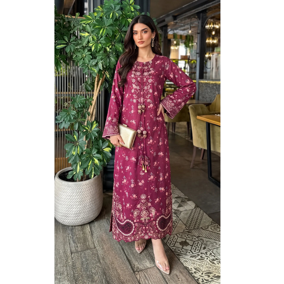 UGL-01 Embroidered Printed Lawn Kaftan 2 Piece Set | Guzel