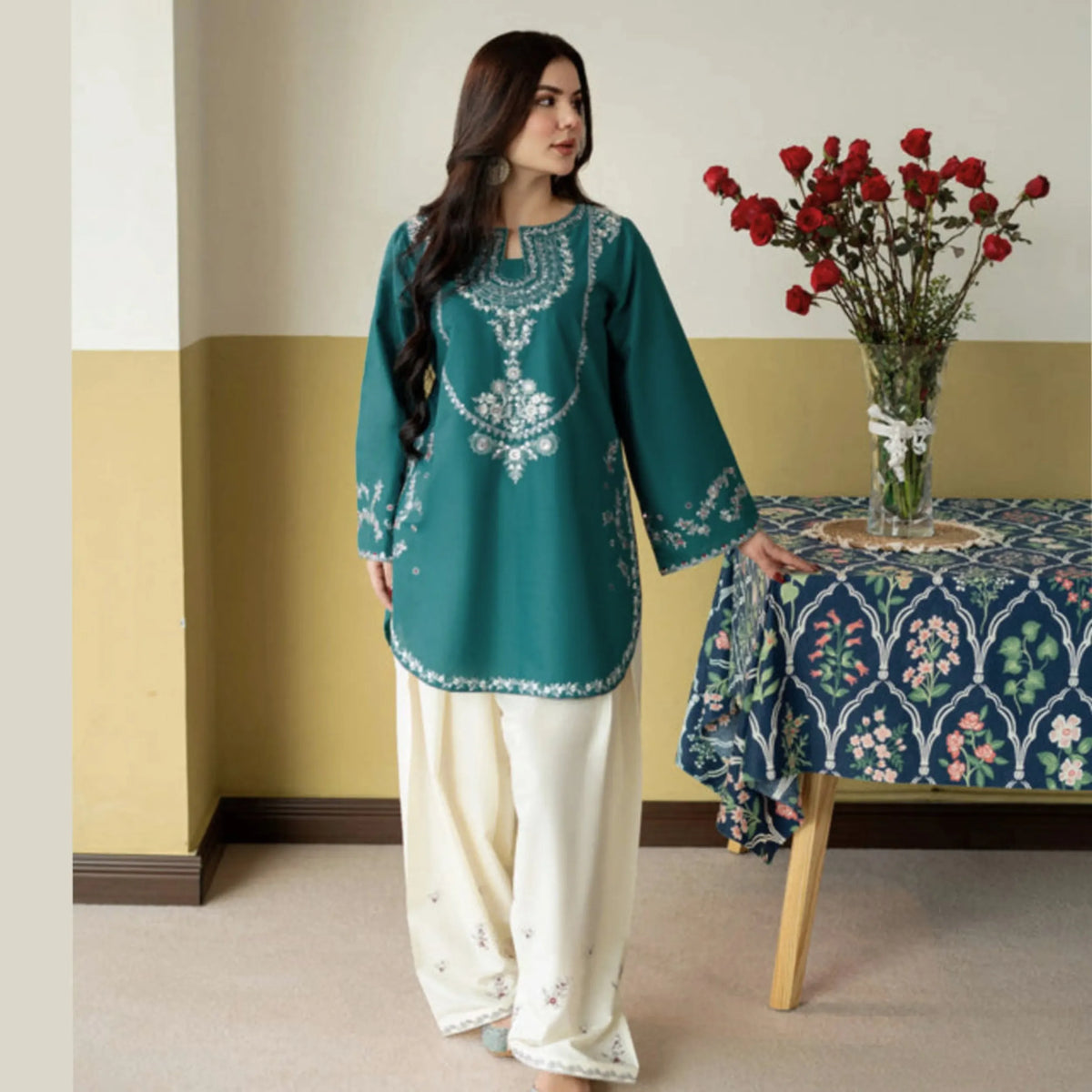 UA-258 Embroidered Cambric Cotton 2 Pc Co-Ord Set with Farshi Shalwar by Umnaa