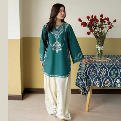 UA-258 Embroidered Cambric Cotton 2 Pc Co-Ord Set with Farshi Shalwar by Umnaa