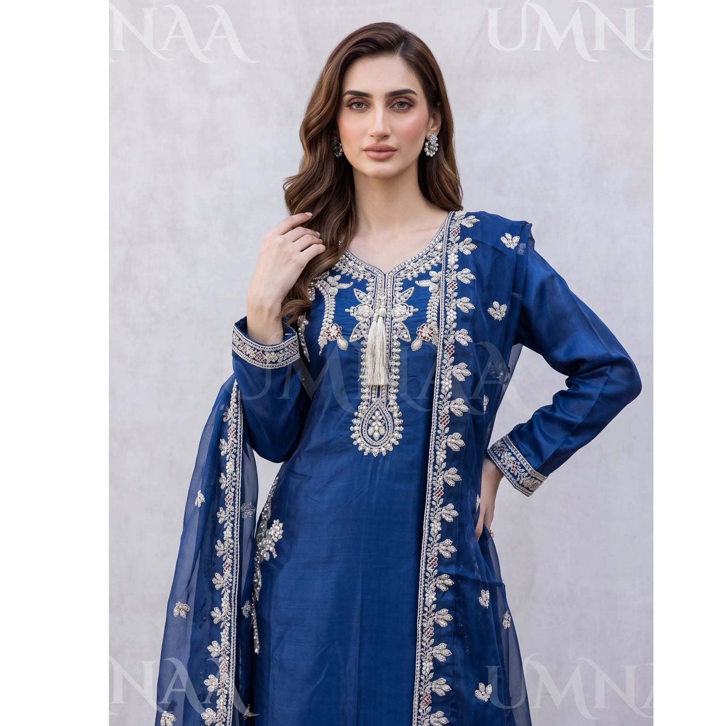 UA-289 Luxury Silk 3-Pc Suit | Embroidered Pakistani Formal Wear
