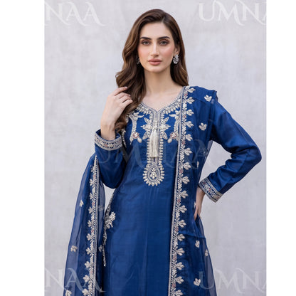 UA-289 Luxury Silk 3-Pc Suit | Embroidered Pakistani Formal Wear