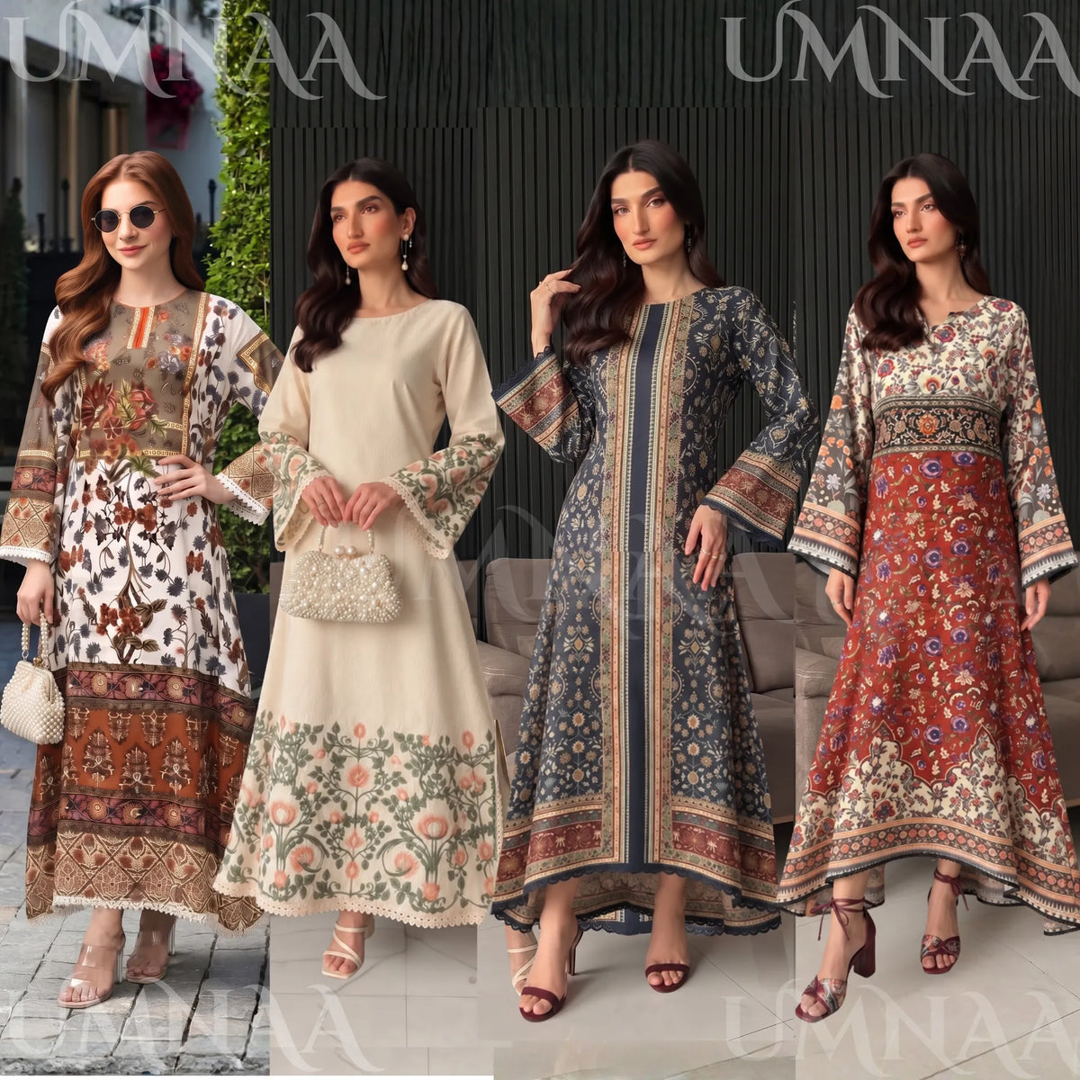 UA-298 Primted Linen Kaftan Style 2 Pc Co-Ord Set | Umnaa