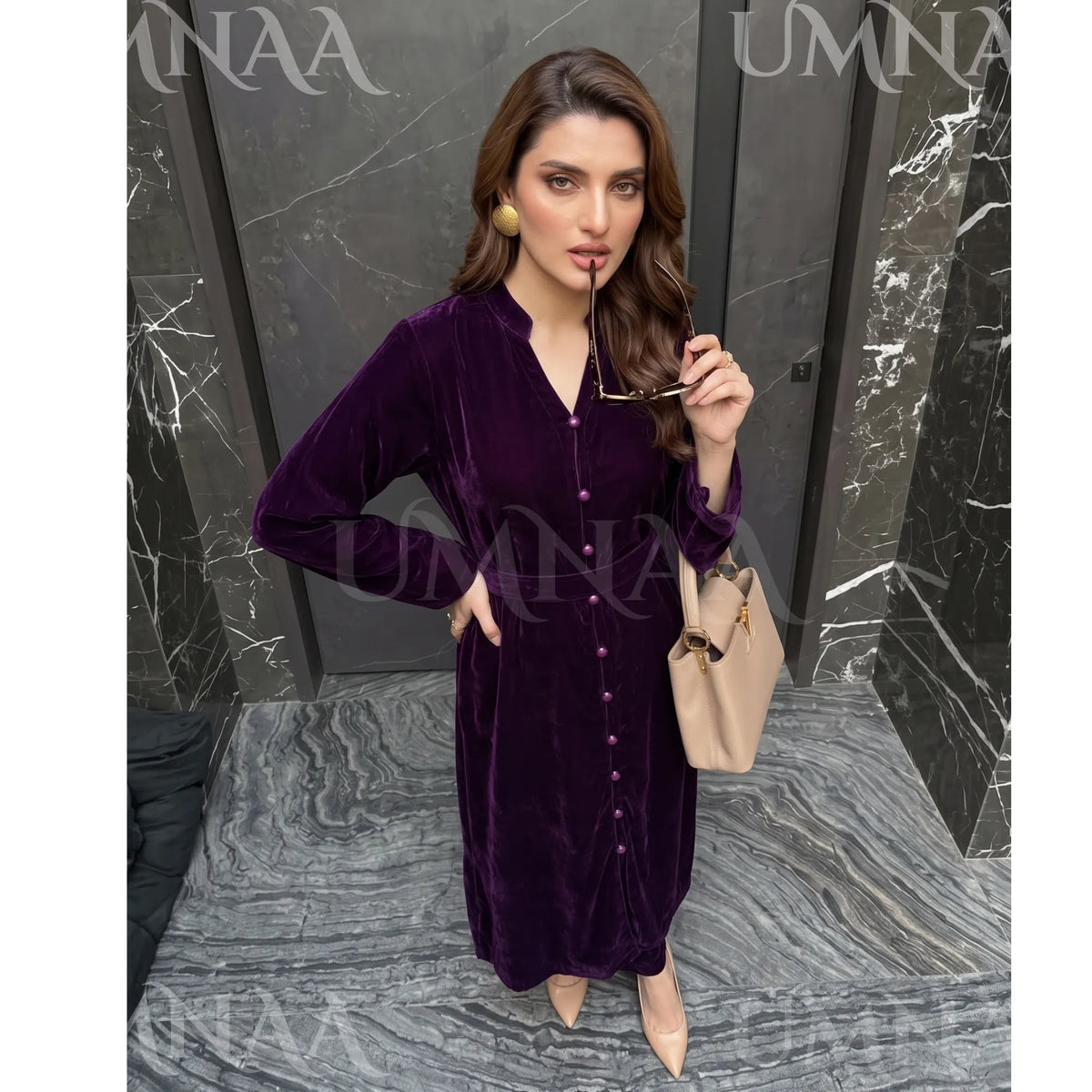 UA-301 Coat Style Velvet Co-Ords 2 Pc | Umnaa