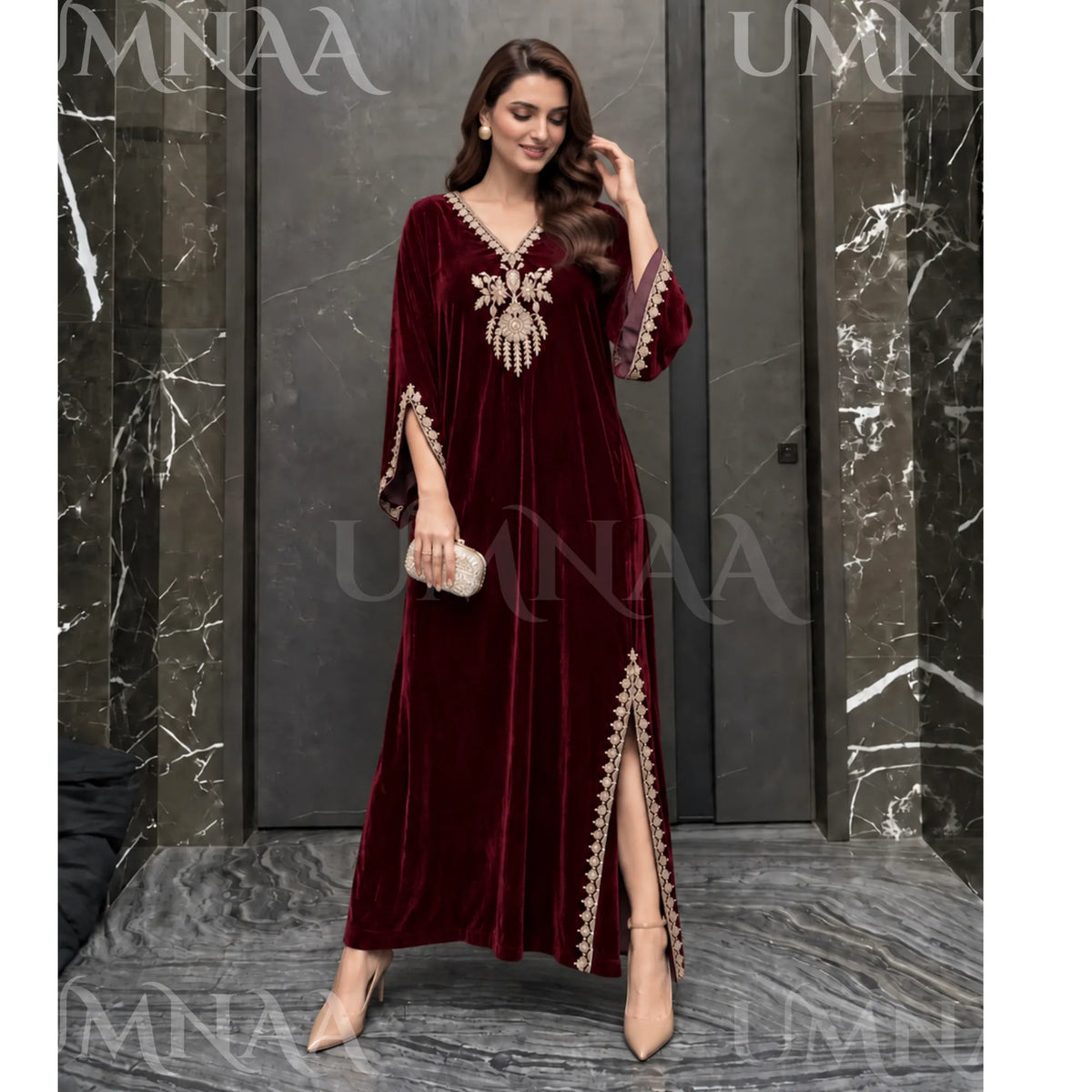 UA-304 Luxury Embroidered Kaftan 1 Pc | Umnaa