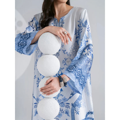 UAL-08 Printed Silk Kaftan with Trouser 2 Pc Set | Ally's