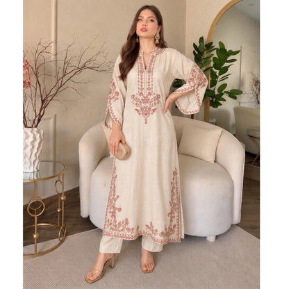 UA-329 Luxury Dhanak Kaftan Co-Ord 2 Pc | Umnaa