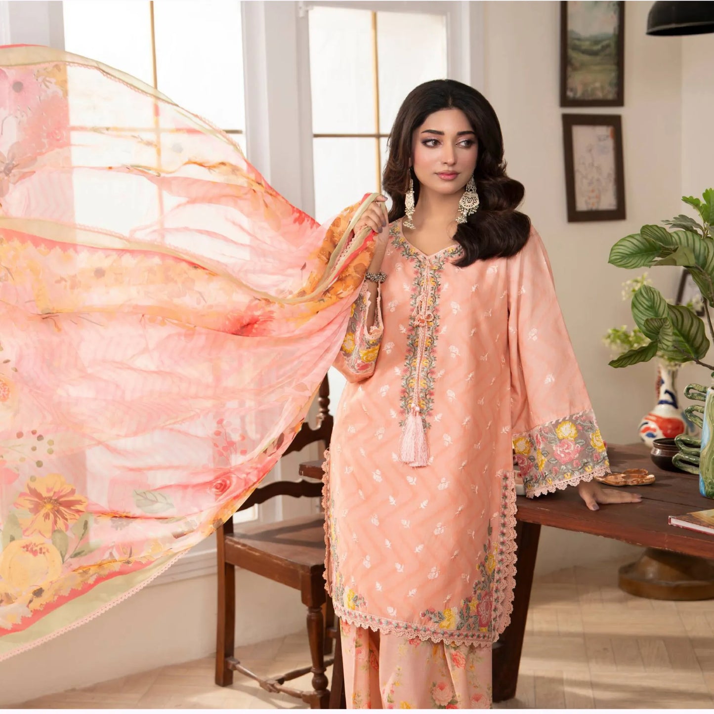 "Gulmahar" Embroidered Lawn Farshi Shalwar Collection by karma Collection