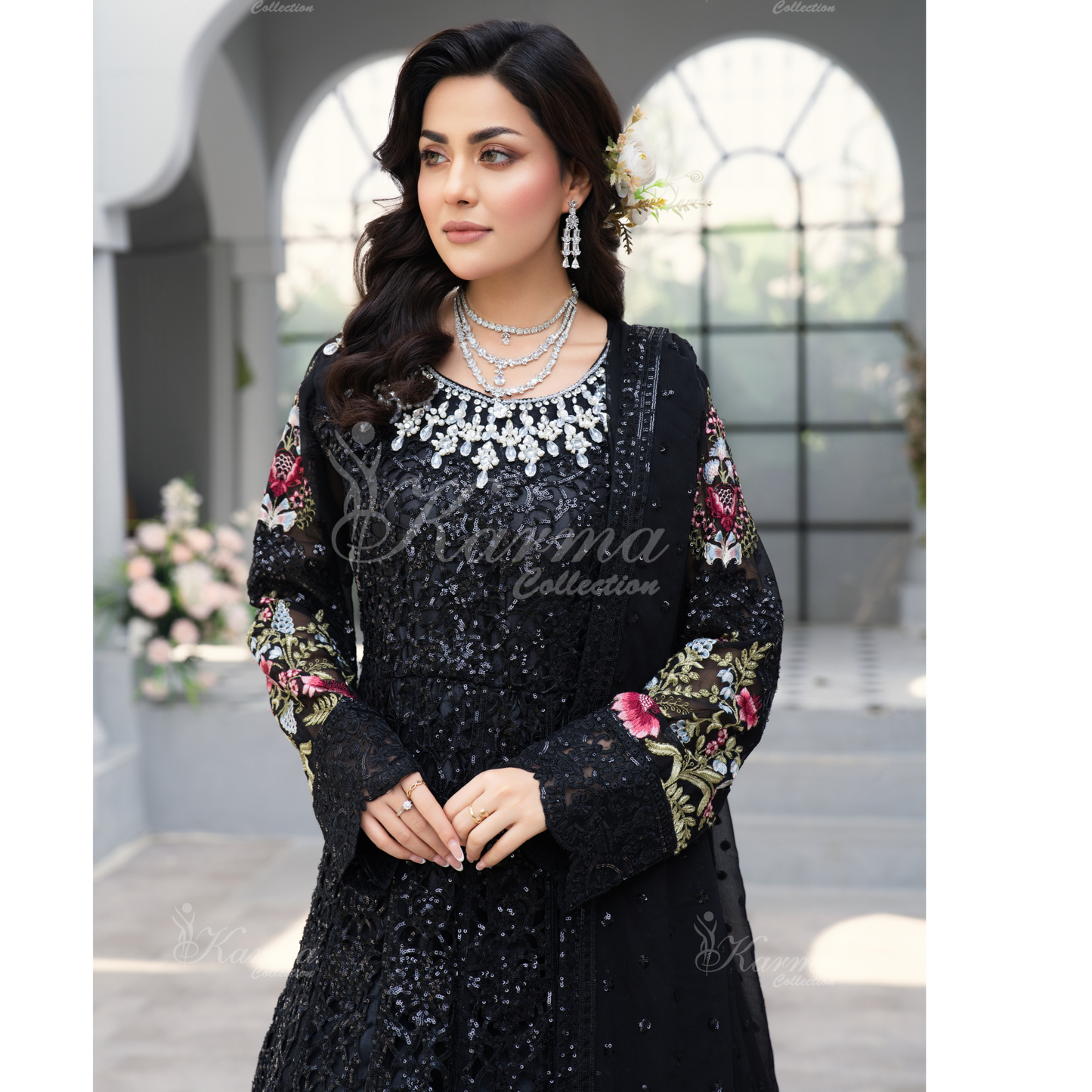 Luxury Embroidered Chiffon long Maxi with chiffon duppata  | Wedding Collection | karma Collection | UMKC01101