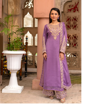UMRZ-50 Luxury Chiffon Embroidered 3 Pc Collection by Rangz