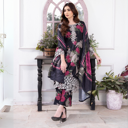 3 Pc Embroidered Printed Dress with Dhanak Wool Shawl | Winter Collection | Raniya.h | UMRAH0503