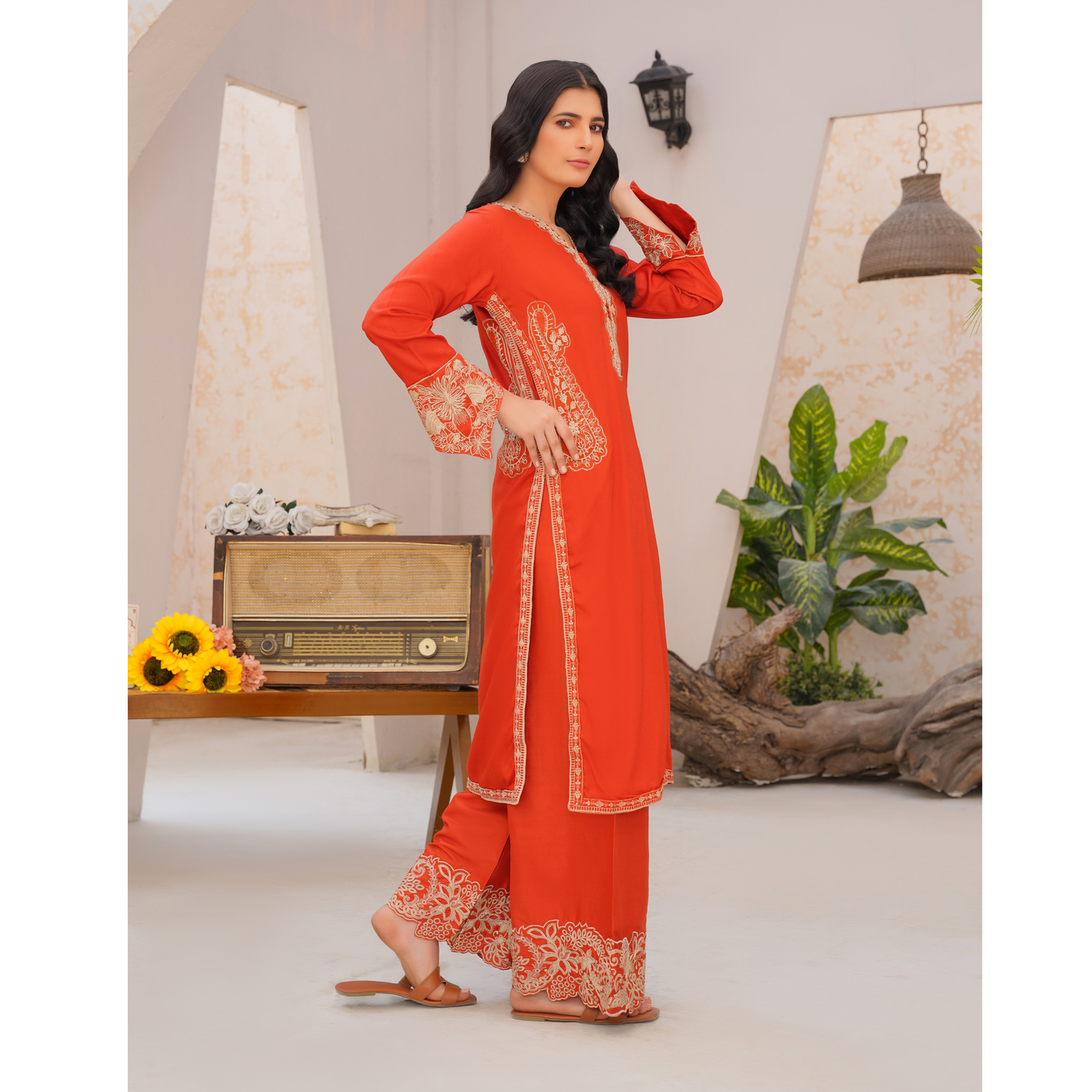 U-71 Embroidered Linen with Pockets 2 Pc Co Ord Set Dress | Ready to wear | UMNAA