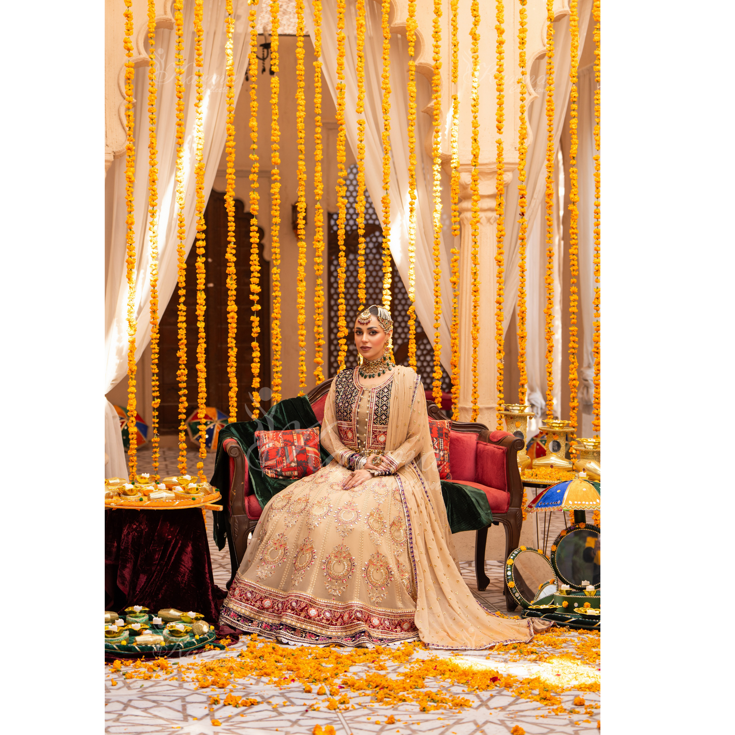 Luxury Embroidered  chiffon long Maxi with velvet jacket | Wedding Collection | karma Collection | UMKC01401