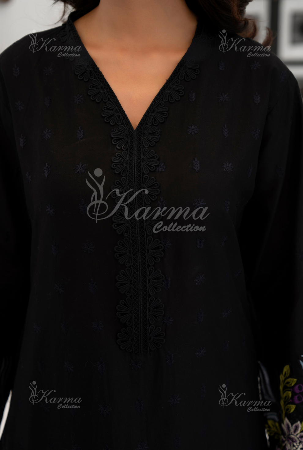 KC- 1389 | Black | 3 Pc | Chikenkari Cotton Lawn | Karma Collection l