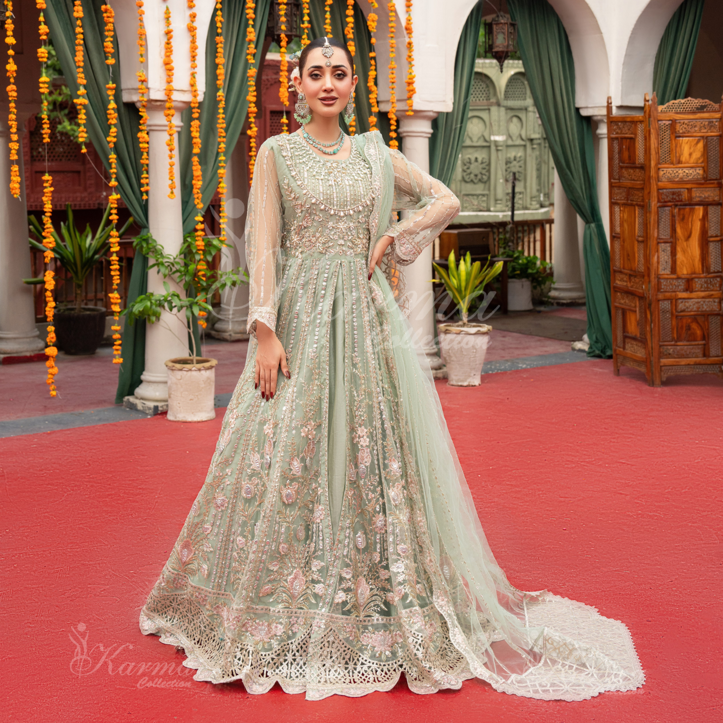 Luxury Embroidered soft Net long Maxi | Wedding Collection | karma Collection | UMKC01301