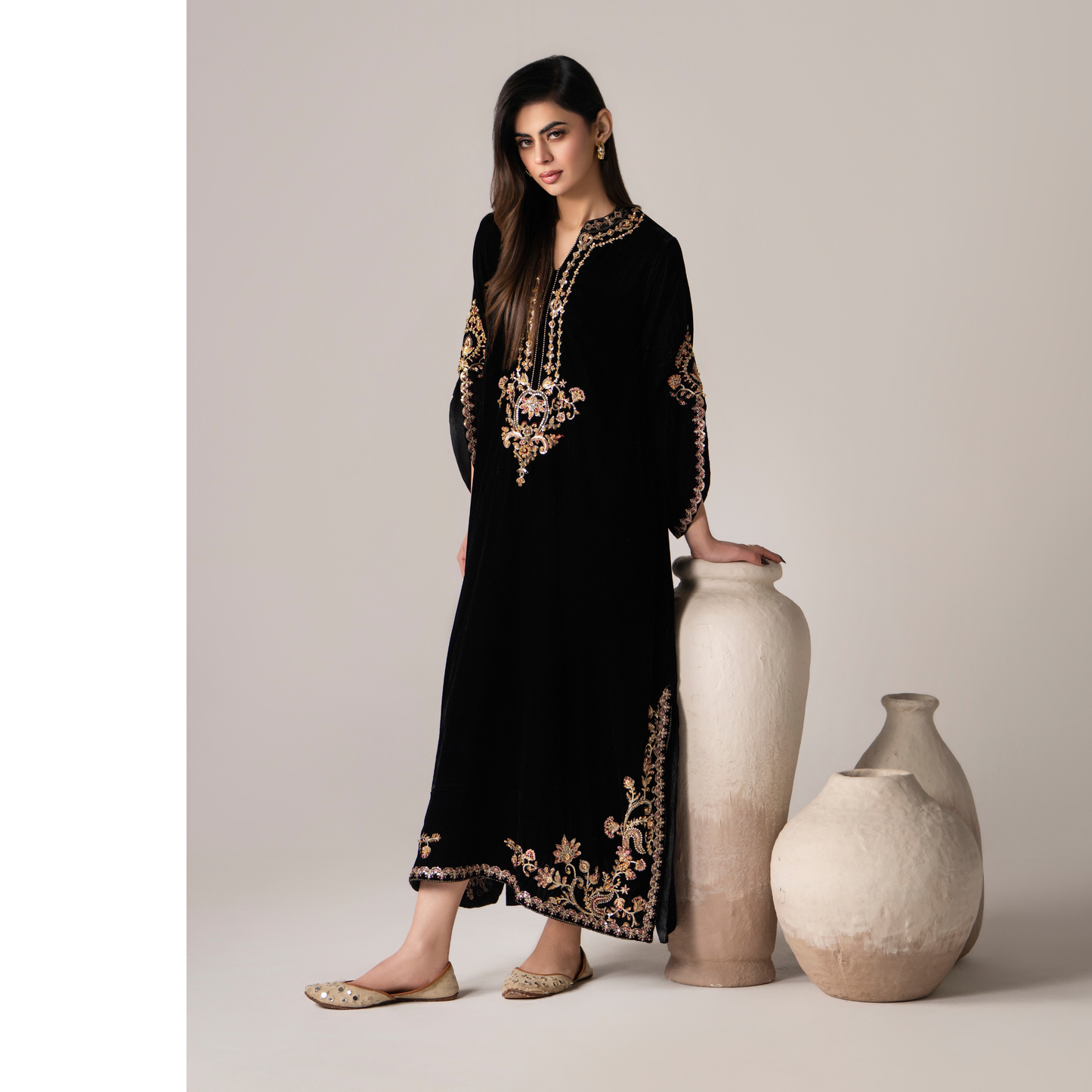 RA-26 Velvet Kaftan Dress Collection| Embroidered 1 Piece Festive Wear
