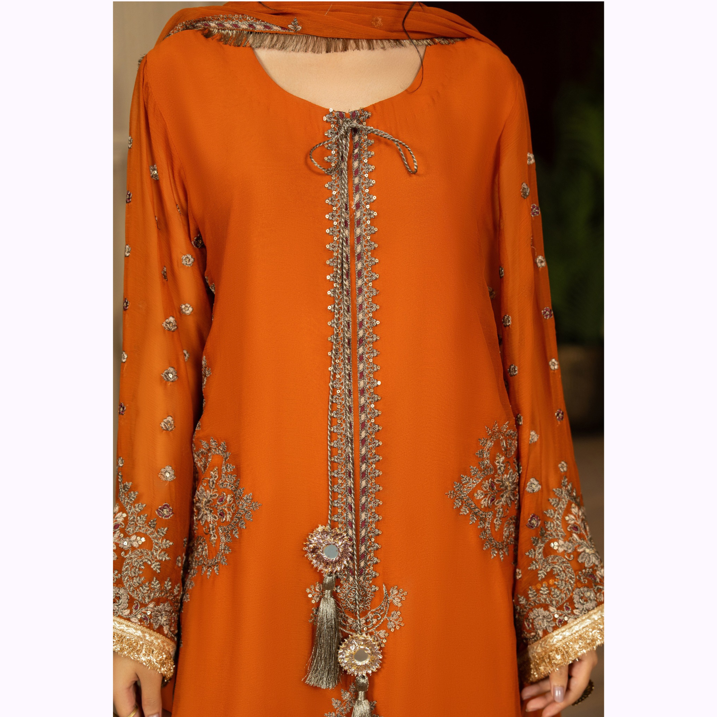 F-466 Embroidered Georgette Chiffon Farshi Shalwar Collection by karma Collection