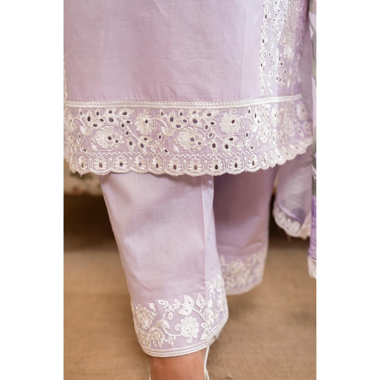 UKC-23 Chikenkari Cambric Cotton Ready to Wear Eid Collection 3 Pc - Karma Collection