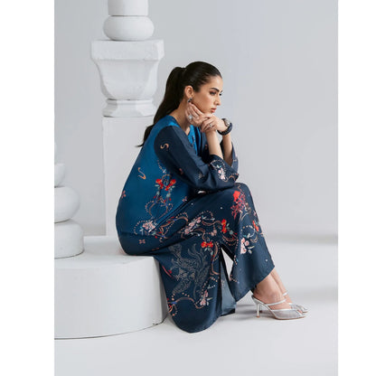 UAL-09 Printed Silk Kaftan with Trouser 2 Pc Set | Ally's