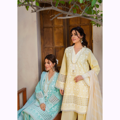 KC-1440 Embroidered Cambric Cotton Farshi Shalwar Ready to Wear 3 Pc - Karma Collection