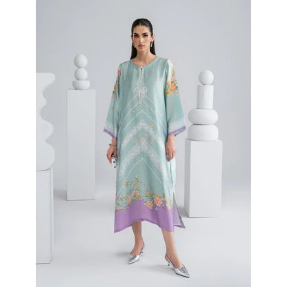UAL-09 Printed Silk Kaftan with Trouser 2 Pc Set | Ally's