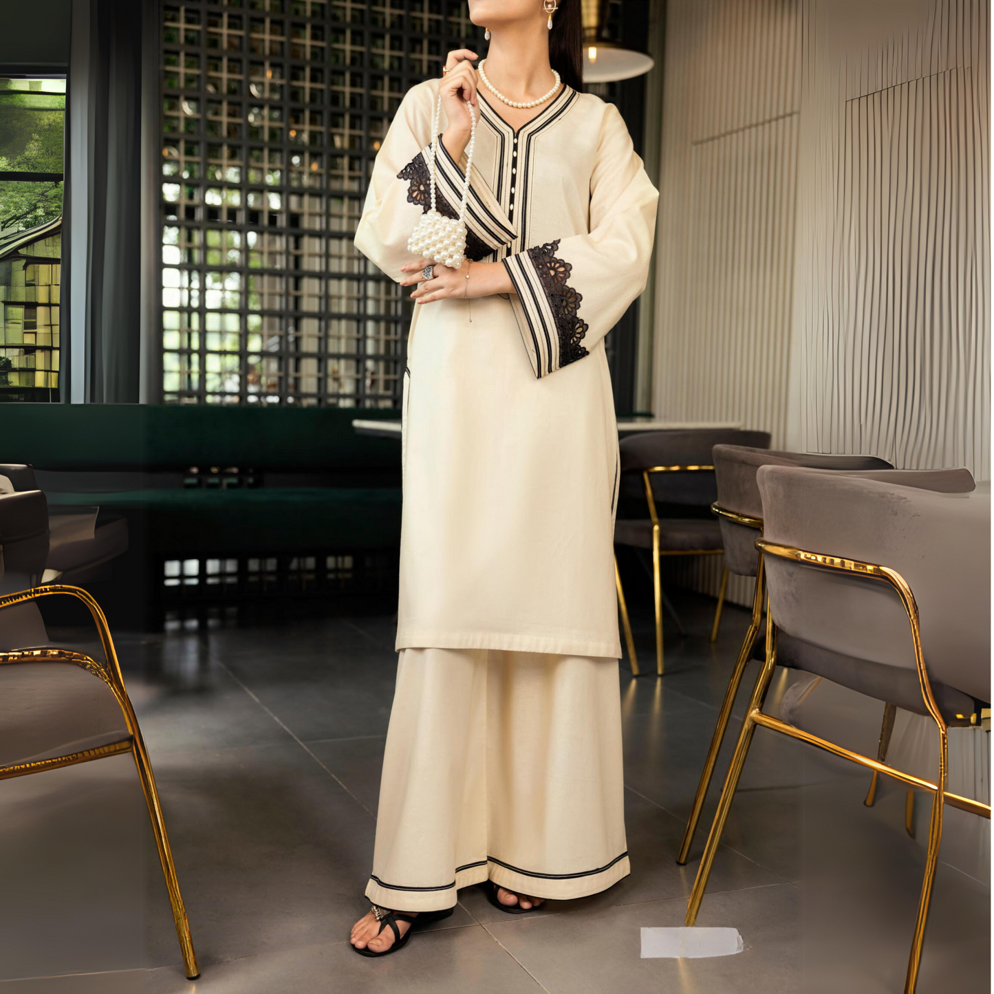 Albescent White 2 Pc Linen Pakistani Co-Ords Set | Ready to Wear | Casuallite