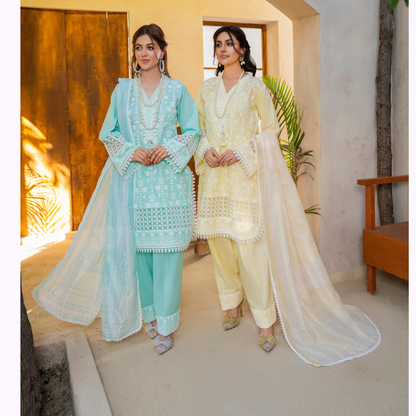 KC-1440 Embroidered Cambric Cotton Farshi Shalwar Ready to Wear 3 Pc - Karma Collection