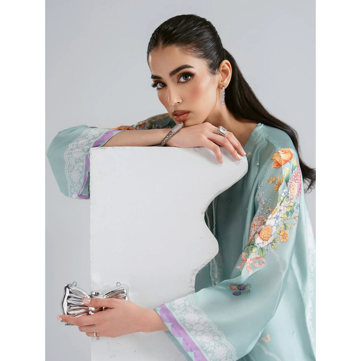 UAL-09 Printed Silk Kaftan with Trouser 2 Pc Set | Ally's
