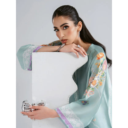 UAL-09 Printed Silk Kaftan with Trouser 2 Pc Set | Ally's