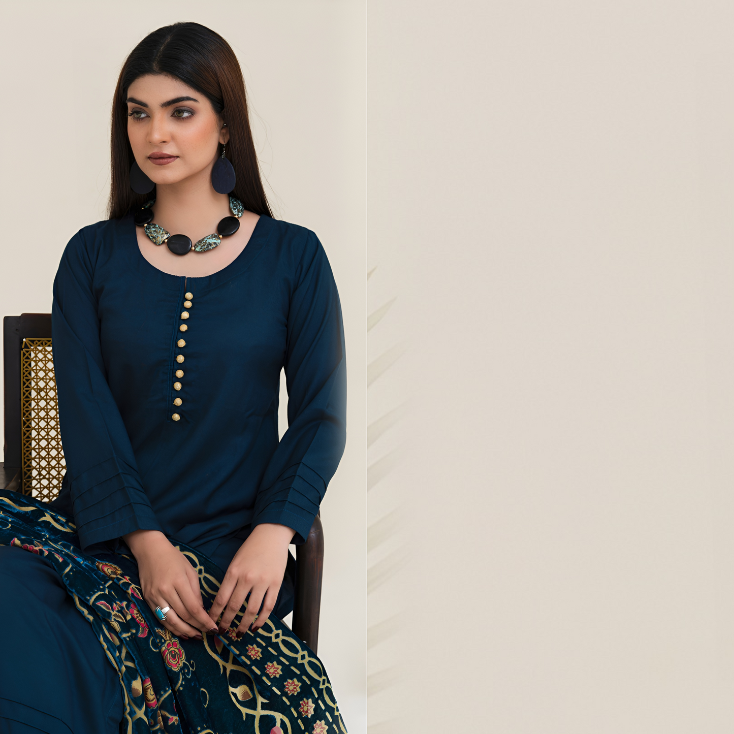 (Blue) 3 Pc Dhanak Shirt & Plazo with Palachi Shawl | Winter Collection | Rangz