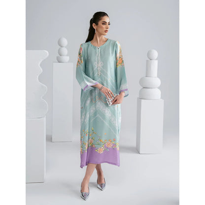 UAL-09 Printed Silk Kaftan with Trouser 2 Pc Set | Ally's