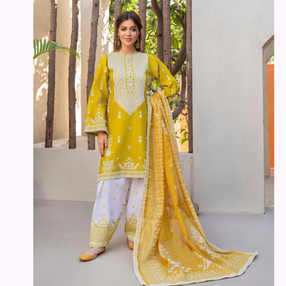 KC-1441 Embroidered Chikenkari Cambric Cotton Farshi Shalwar Ready to Wear 3 Pc - Karma Collection