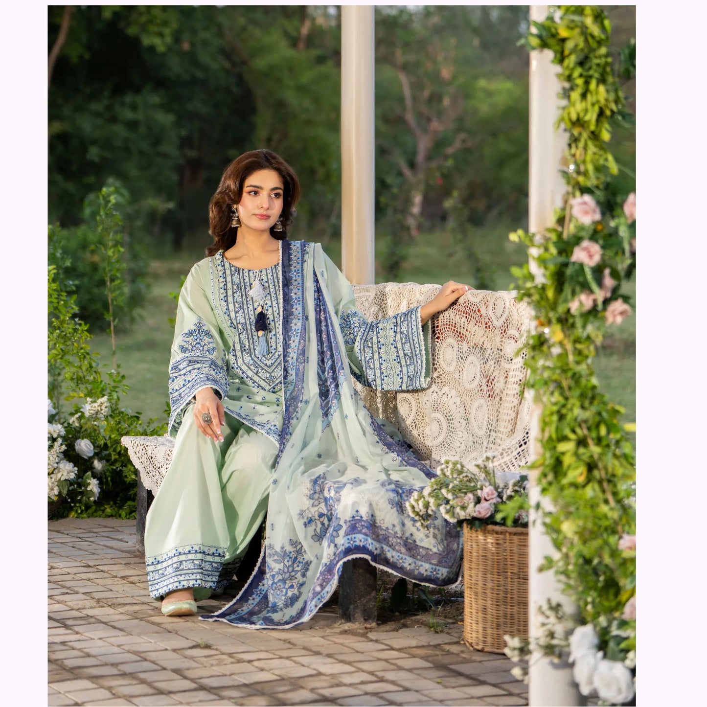 KC-1579 "Sunheri" Embroidered Festive Cambric Cotton Collection by Karma Collection