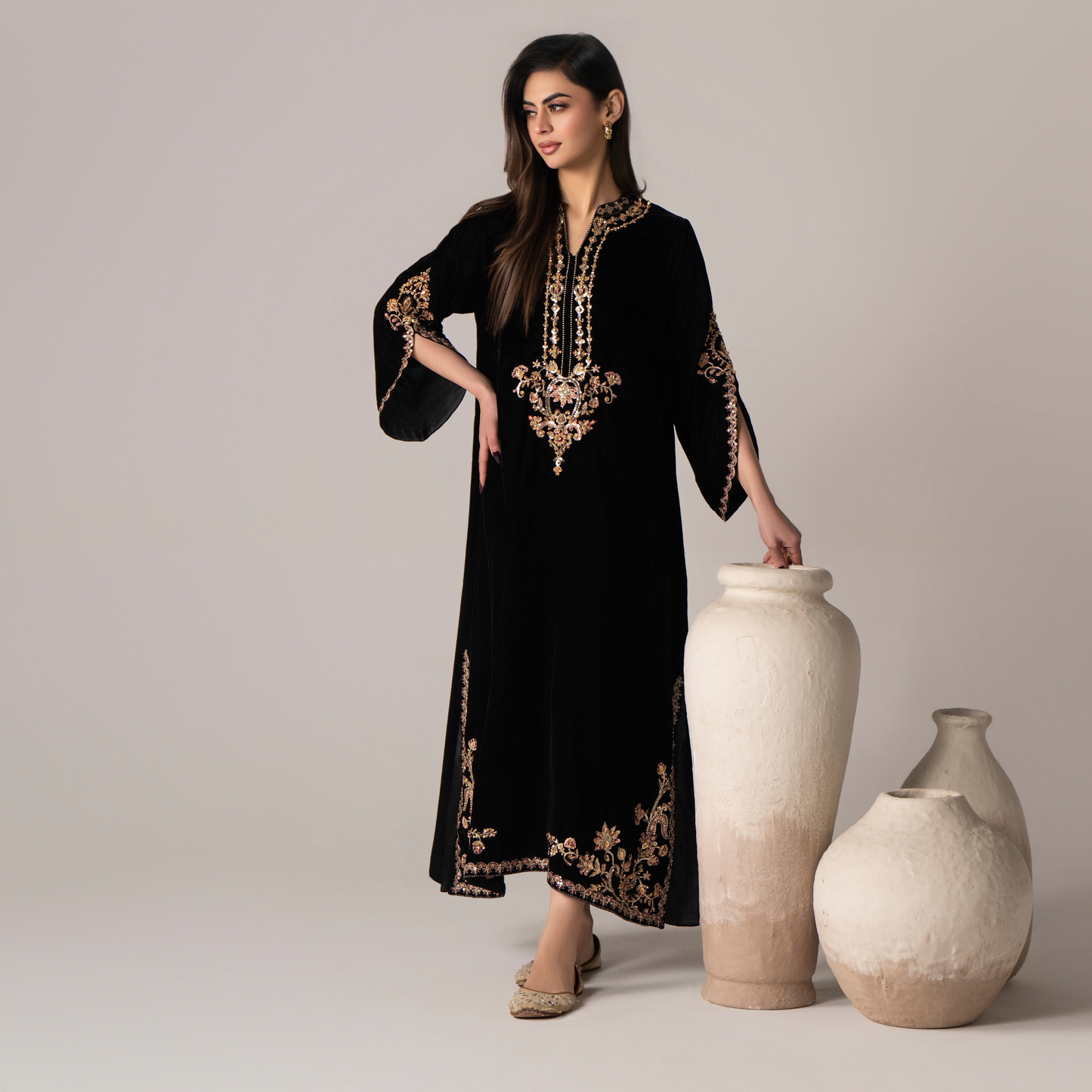RA-26 Velvet Kaftan Dress Collection| Embroidered 1 Piece Festive Wear