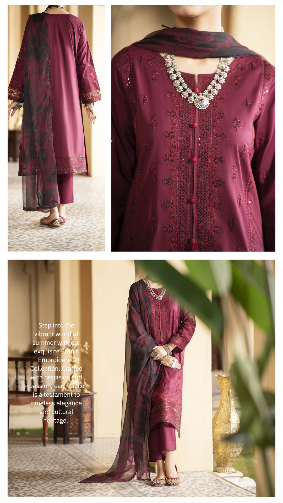 (Maroon) Embroidered Cotton Lawn 3 Pc Dress - Casuallite