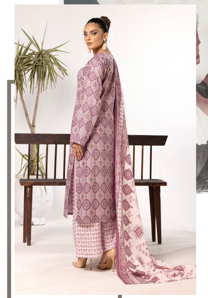 Mauve | Printed Linen Shalwar Kameez & Dupatta | 3 Pc | Ready-to-wear | Simrans