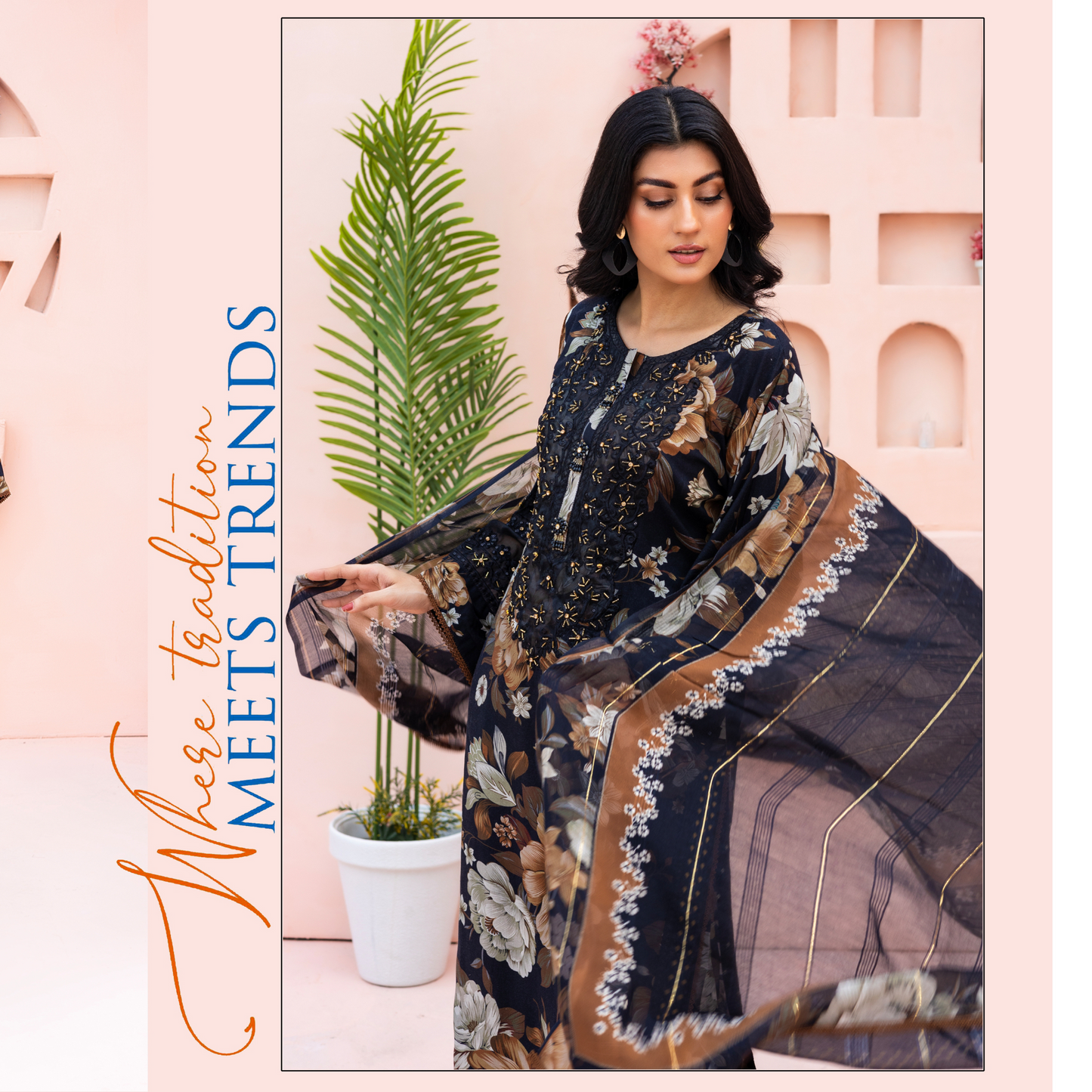 (Multi) linen Embroidered Printed Dress | Winter Collection | Rangz