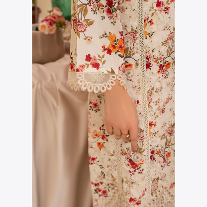 Multi floral Print Cotrai dhanak with pasmina wool shawl 3 Pc - Karma Collection | UMKC0601