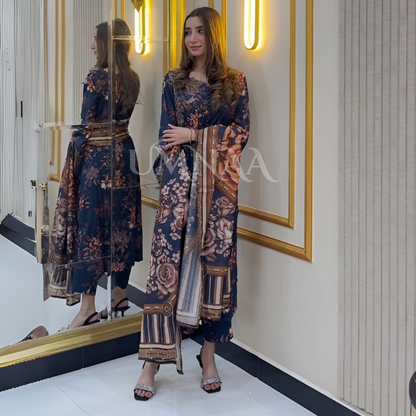 UA-33 Printed Embroidered Winter Linen 3 Pc Dress | Ready to wear | UMNAA